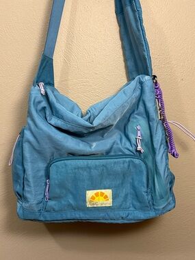C&C California Teal Travel Shoulder Bag Purple Accents Adjustable Straps Nylon